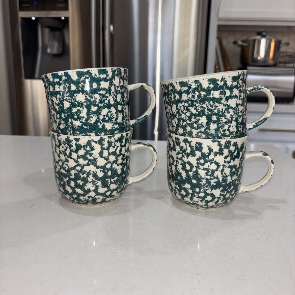 Tienshan Folk Craft Moose Country Green Sponge Ware Mugs (4)